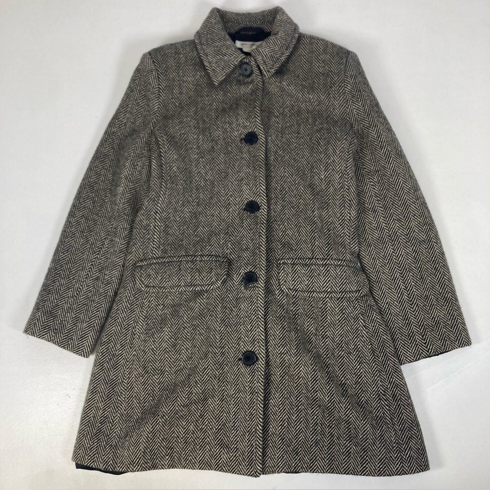 Issac Mizrahi For Target Women's Wool Coat Small Harringbone Pockets Black White